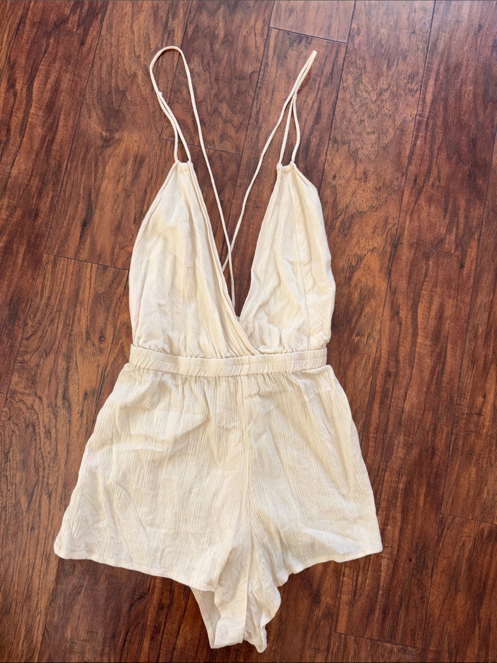 Lulu's Cream Textured Strappy V-Neck Romper